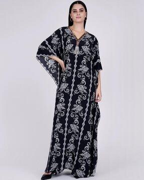 printed v-neck gown dress