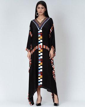 printed v-neck gown dress