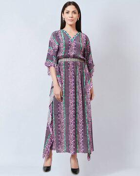 printed v-neck gown dress