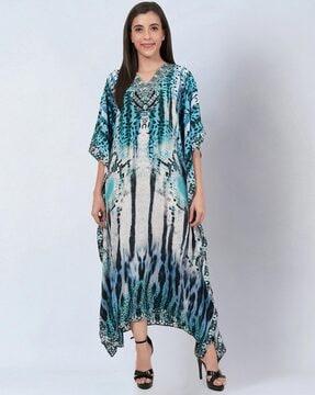 printed v-neck gown dress