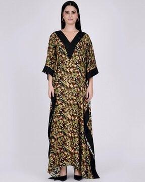 printed v-neck gown