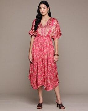 printed v-neck half sleeves kaftan dress