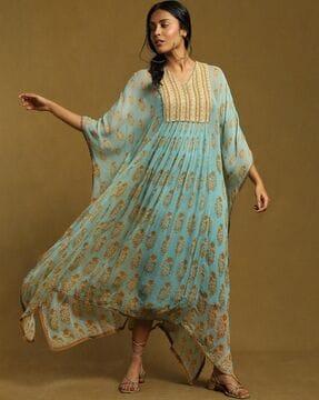 printed v-neck kaftan dress