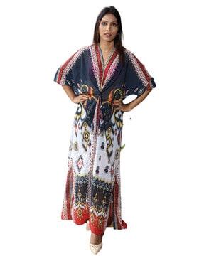 printed v-neck kaftan dress