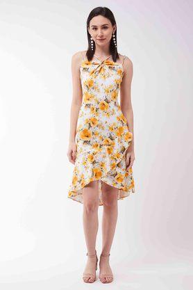 printed v-neck polyester womens casual dress - multi