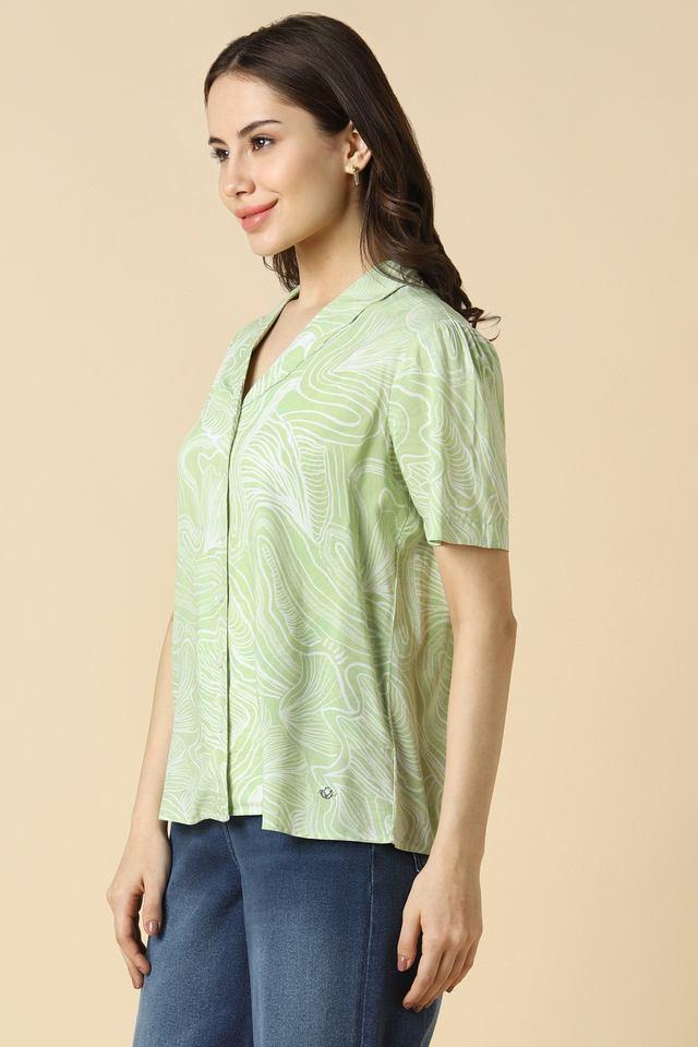 printed v-neck rayon womens formal wear shirt