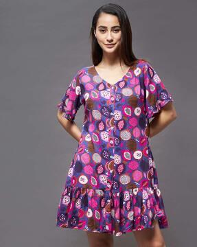 printed v-neck shift dress