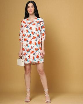 printed v-neck shift dress