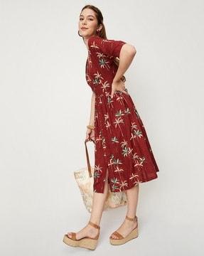 printed v-neck shirt dress