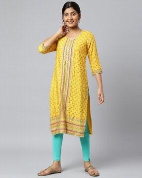 printed v-neck straight kurta