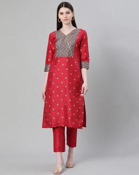 printed v-neck straight kurta