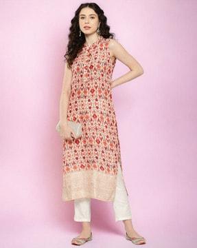 printed v-neck straight kurta