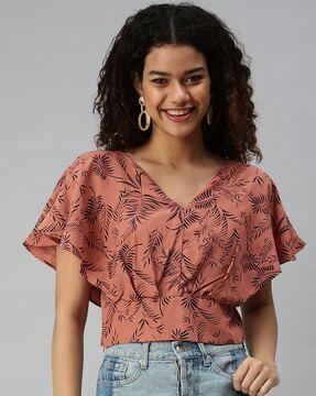 printed v-neck top