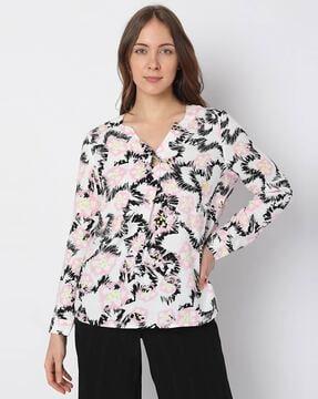 printed v-neck top