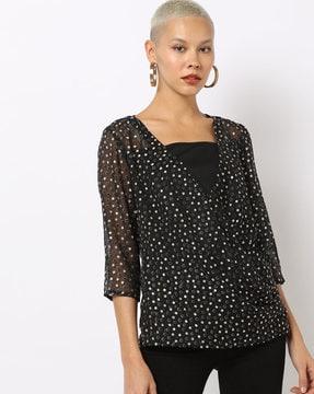 printed v-neck twofer top