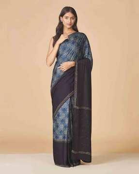 printed viscose ajrakh sarees