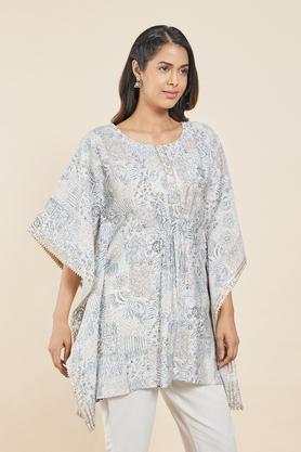 printed viscose blend round neck womens casual wear tunic - silver