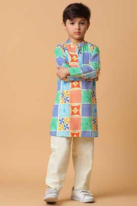 printed viscose boys kurta set - multi