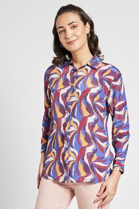 printed viscose collar neck women's casual shirt - multi