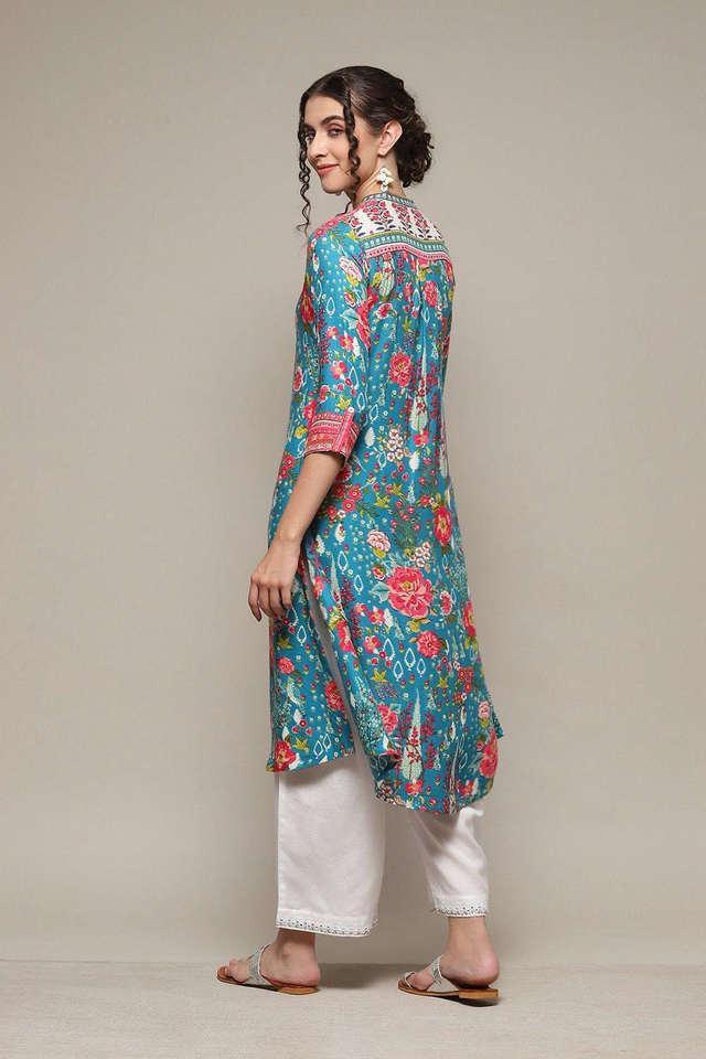 printed viscose collar neck womens casual wear kurta