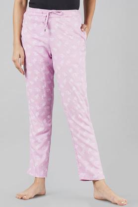 printed viscose full length women's night wear pyjamas - lilac