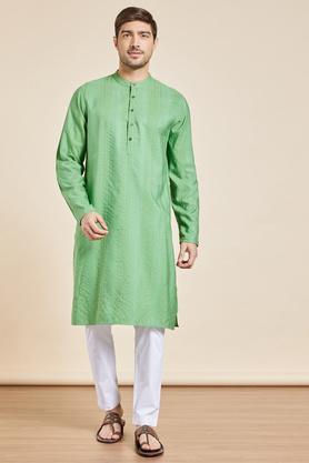 printed viscose mens casual wear kurta - green
