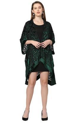 printed viscose rayon 3/4th sleeves women's kimono - green