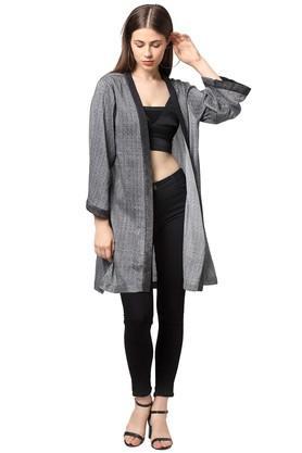 printed viscose rayon full sleeves women's kimono - grey