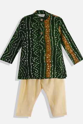 printed viscose regular fit boys kurta pyjama set - green