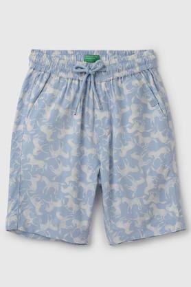 printed viscose regular fit boys shorts - blue