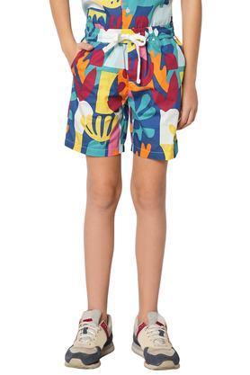 printed viscose regular fit boys shorts - blue