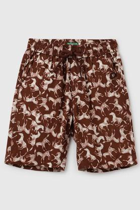 printed viscose regular fit boys shorts - brown
