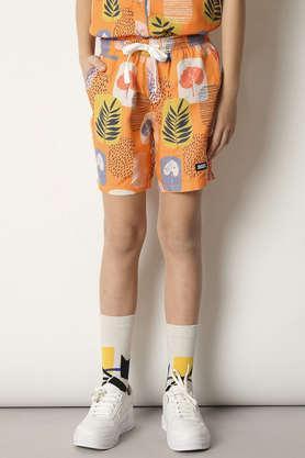 printed viscose regular fit boys shorts - orange