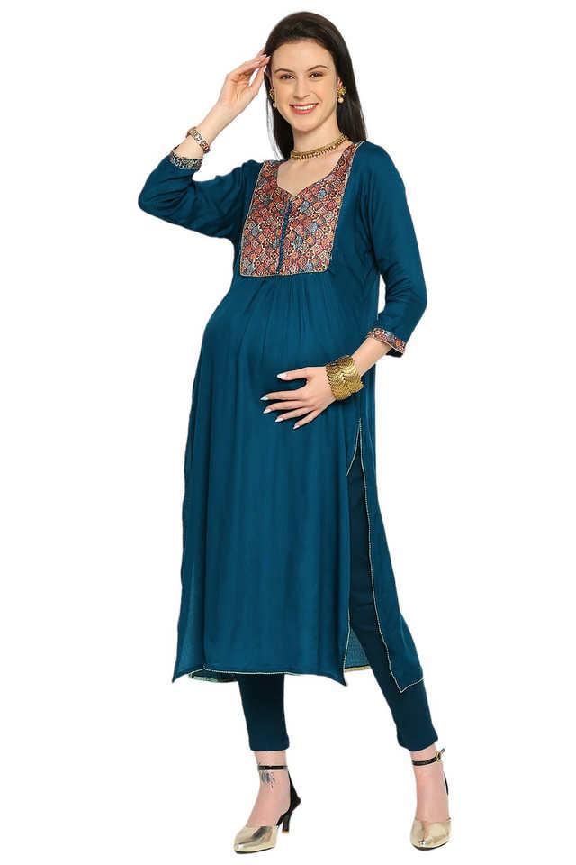 printed viscose regular fit maternity cum nursing womens kurta