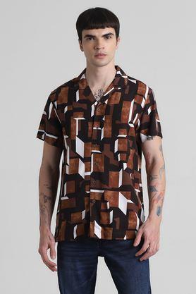 printed viscose regular fit men's casual shirt - brown
