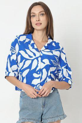 printed viscose regular fit women's shirt - blue