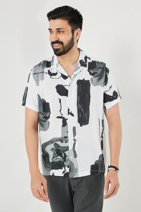 printed viscose relaxed fit men's shirt - white