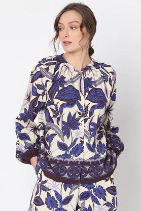 printed viscose relaxed fit women's shirt - purple