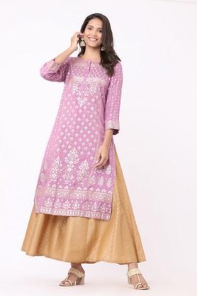 printed viscose round neck women's kurta - lilac