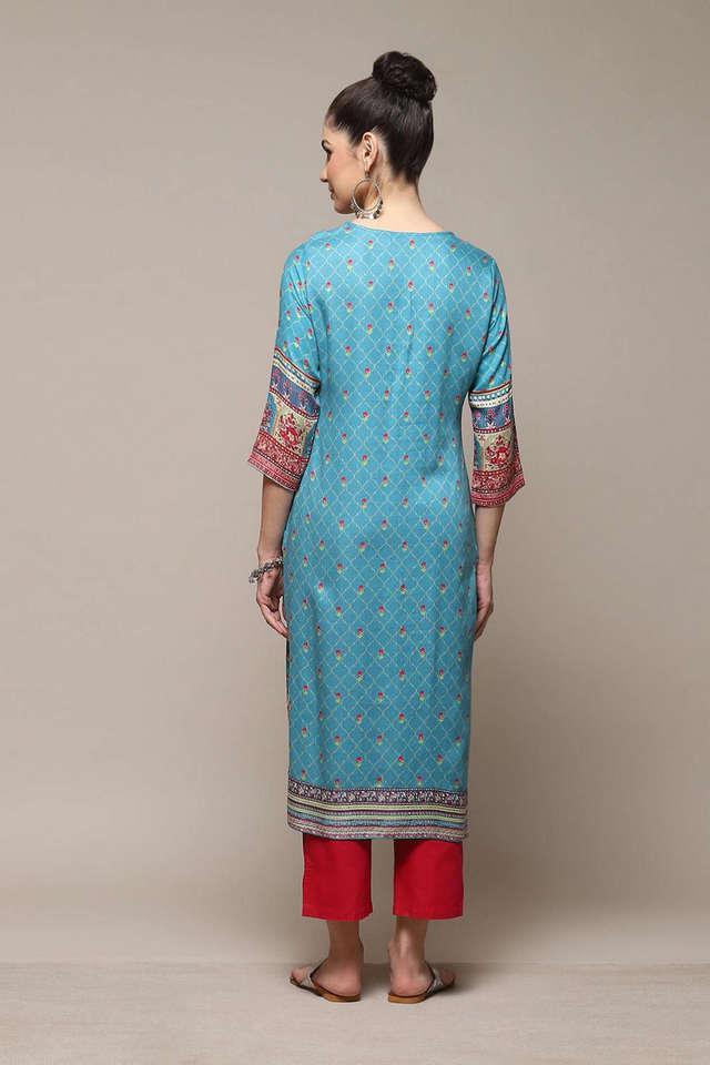 printed viscose round neck womens casual wear kurta