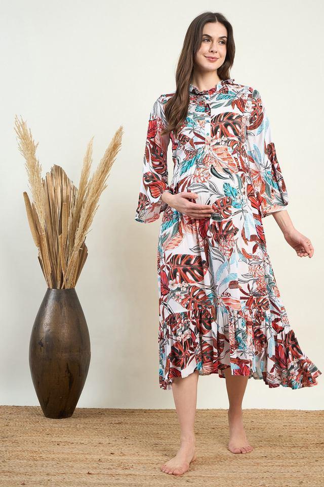 printed viscose round neck womens maternity dress