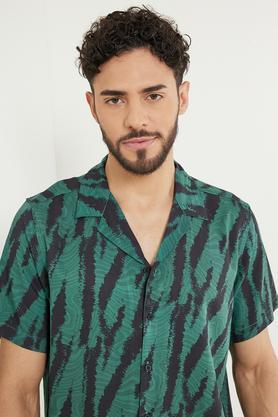 printed viscose slim fit men's casual shirt - green