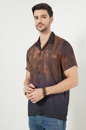 printed viscose slim fit men's casual shirt - olive