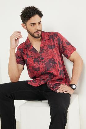 printed viscose slim fit men's casual shirt - red