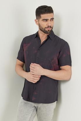 printed viscose slim fit men's casual shirt - wine