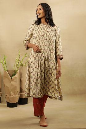 printed viscose women's festive wear kurta - ecru