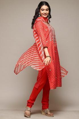 printed viscose woven women's kurta sharara dupatta set - red