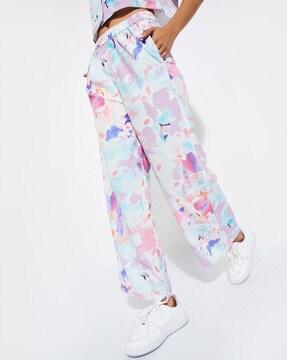 printed wide-leg trousers