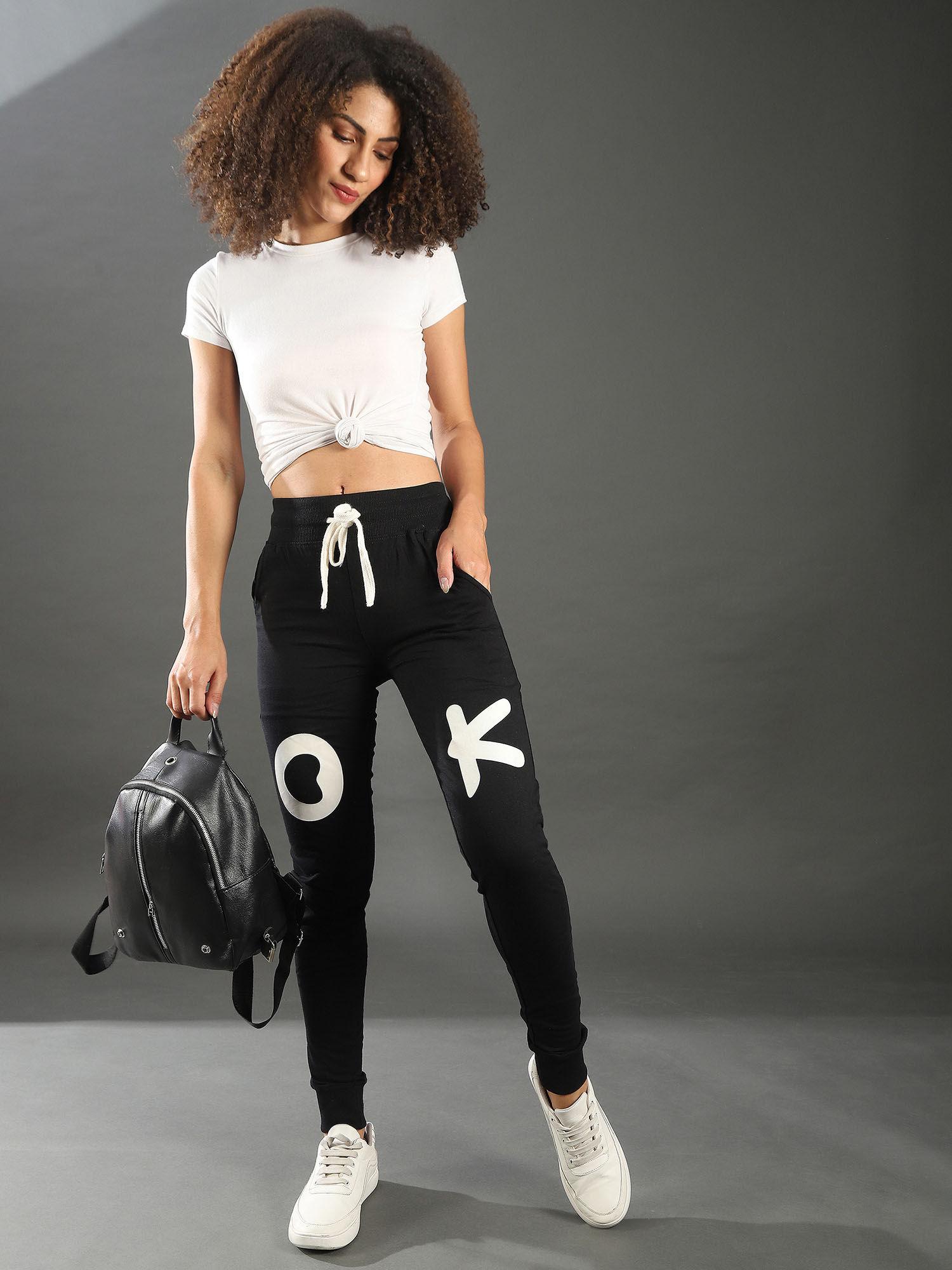 printed women white, black track pants