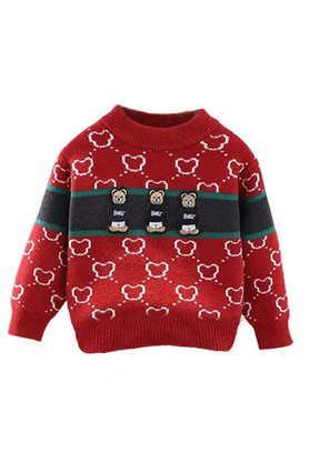printed wool regular fit infant kids cardigan - red